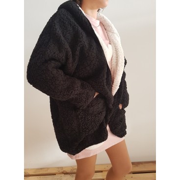 Abrigo borreguito negro/blanco