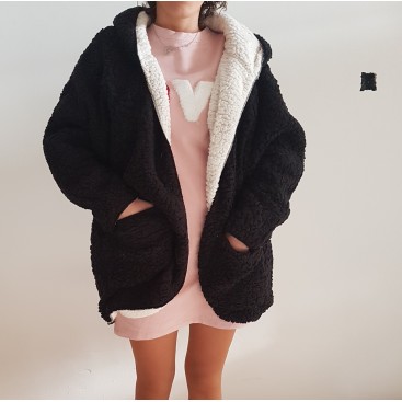 Abrigo borreguito negro/blanco