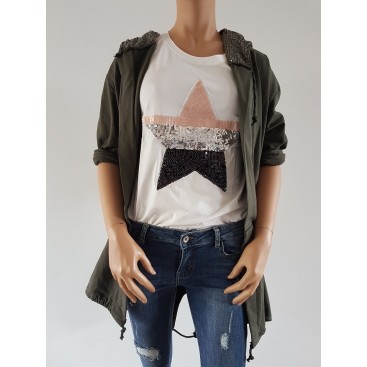 Chaqueta capucha lentejuelas