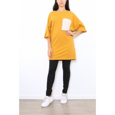 camiseta larga bolsillo pelo